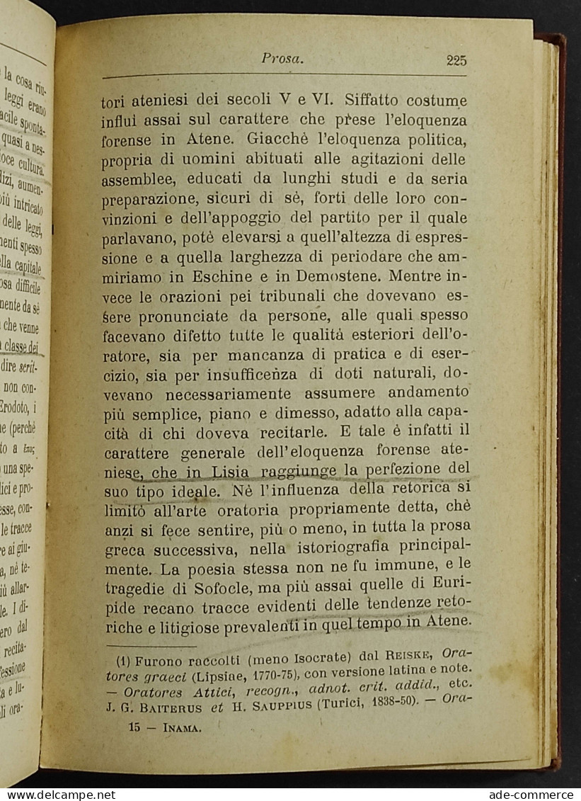 Letteratura Greca - V. Inama - Ed. Hoepli - 1914 - Manuales Para Coleccionistas