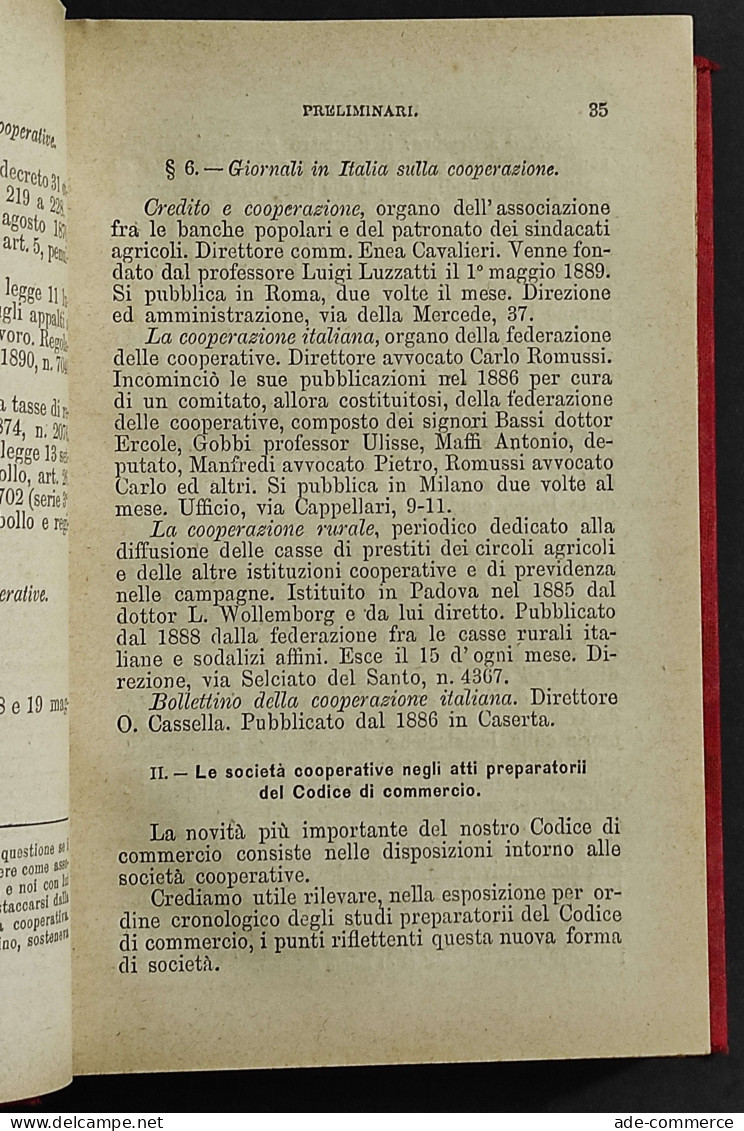 Codice Delle Società Cooperative - L. Rodino - Ed. Barbera - 1903 - Société, Politique, économie