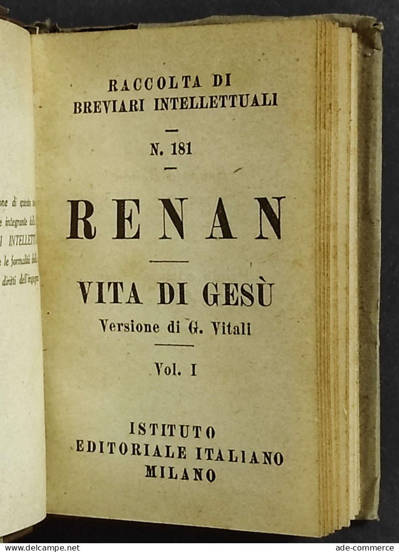 Renan - Vita Di Gesù - G. Vitali - Istituto Ed. Italiano - 3 Vol. - Religione