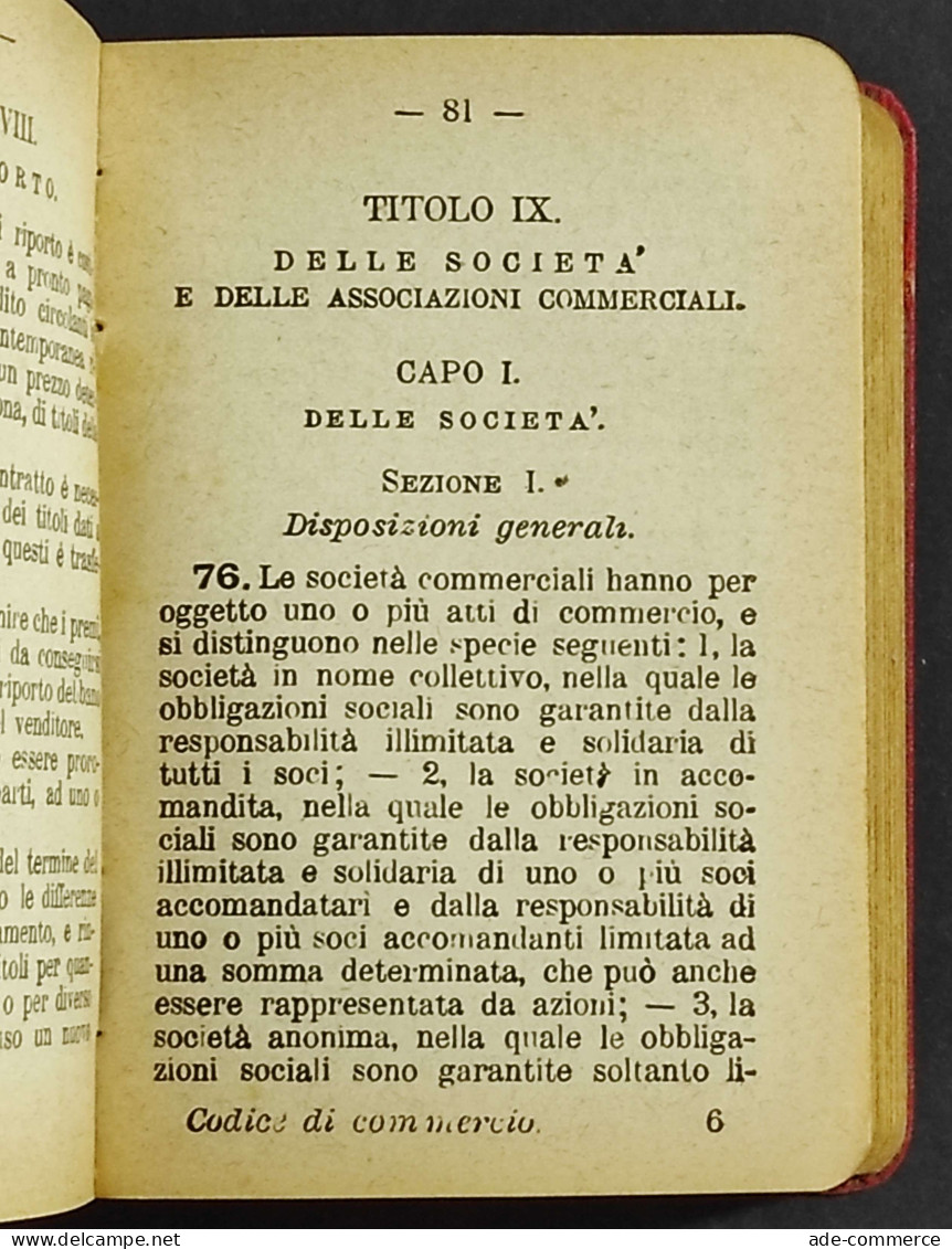 Codice Di Commercio Del Regno D'Italia - G. Zanardelli - Ed. Bietti - 1899 - Libri Antichi