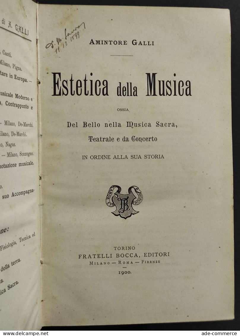 Estetica Della Musica - A. Galli - Ed. Bocca - 1900 - Cinéma Et Musique