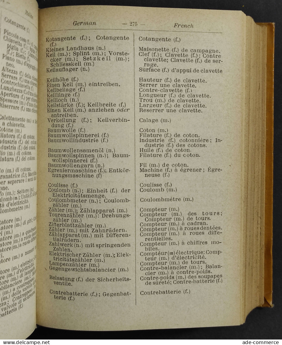 Dizionario Tecnico In Quattro Lingue IV - E. Webber - Ed. Hoepli - 1917 - Collectors Manuals