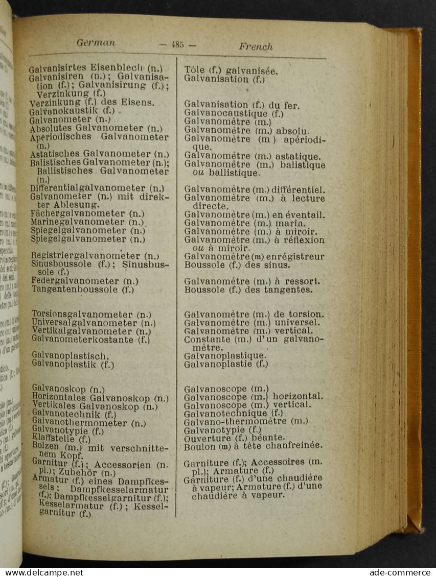 Dizionario Tecnico In Quattro Lingue IV - E. Webber - Ed. Hoepli - 1917 - Manuels Pour Collectionneurs