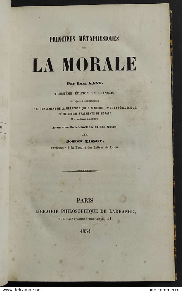 Principes Métaphysiques De La Morale - E. Kant - Ed. De Ladrange - 1854 - Libri Antichi