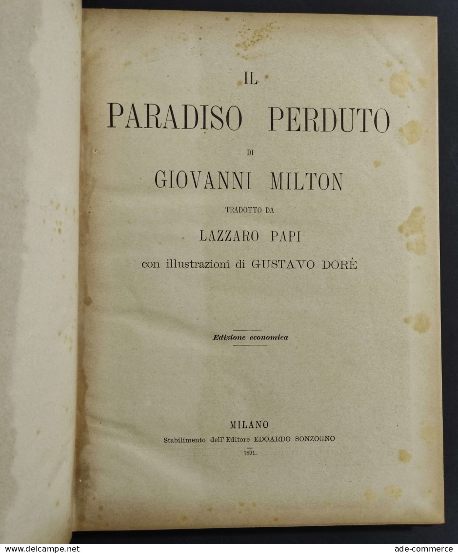 Il Paradiso Perduto - G. Milton - Ill. Doré - Ed. Sonzogno - 1891 - Libri Antichi