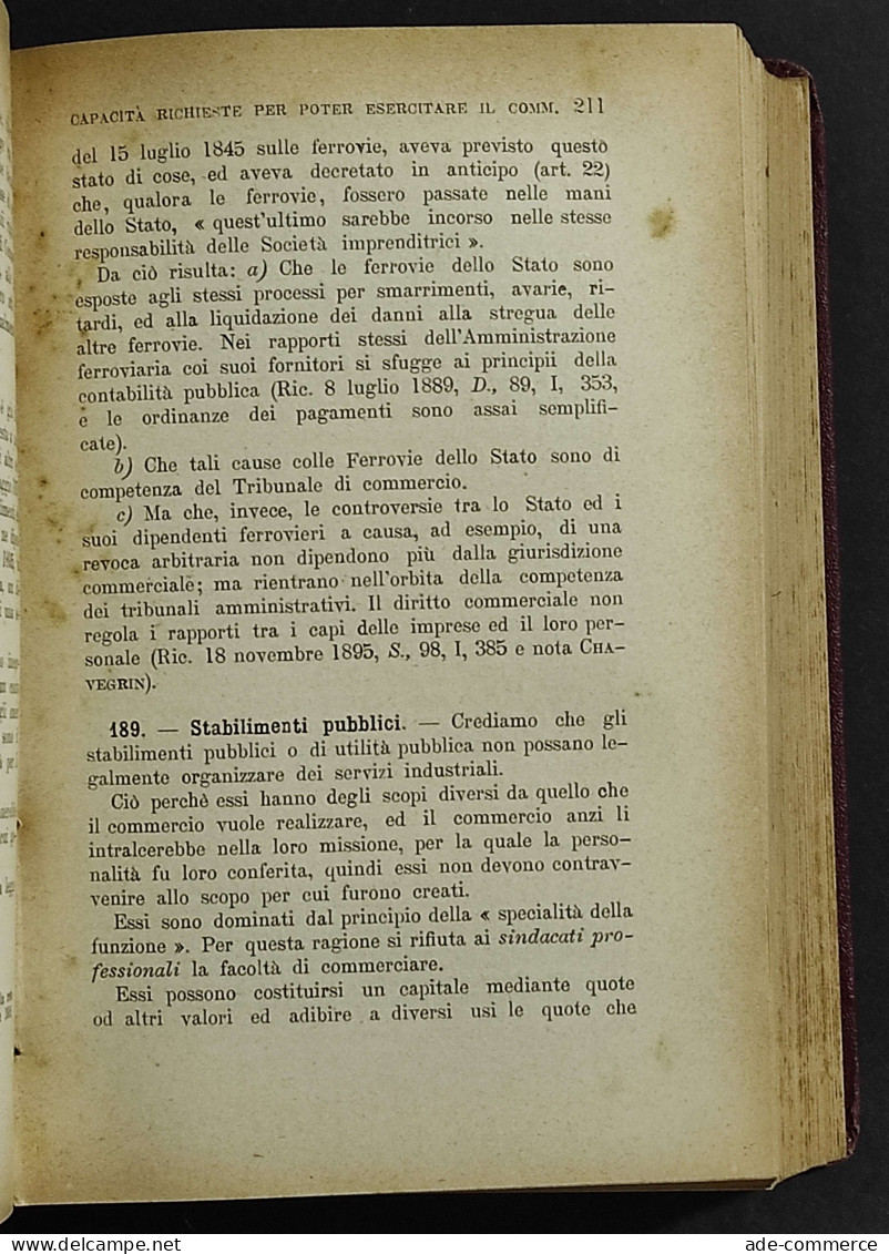 Trattato Elementare Diritto Commerciale - E. Thaller - Ed. SEL - 1923 - 2 Vol. - Société, Politique, économie