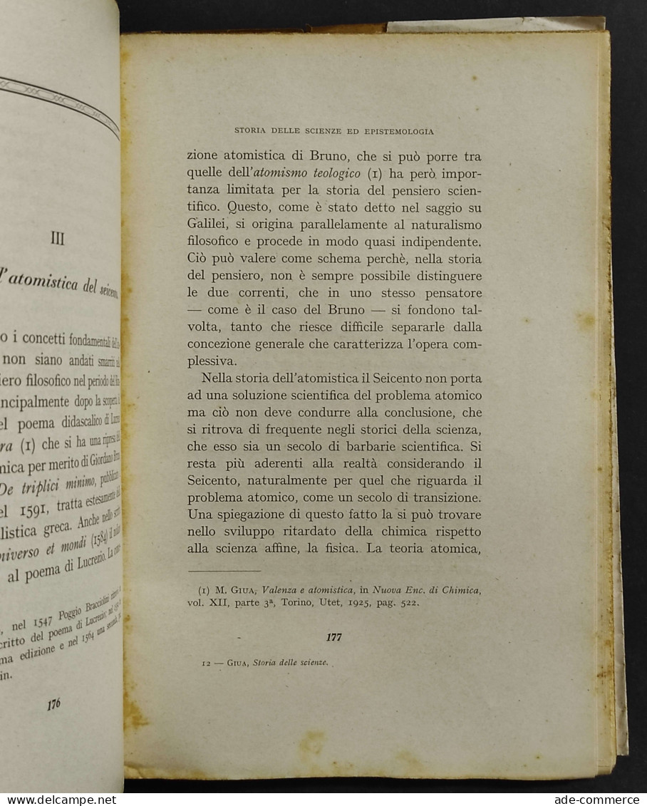 Storia Delle Scienze Ed Epistemologia - M. Giua - Ed. Chiantore - 1945 - Mathematics & Physics