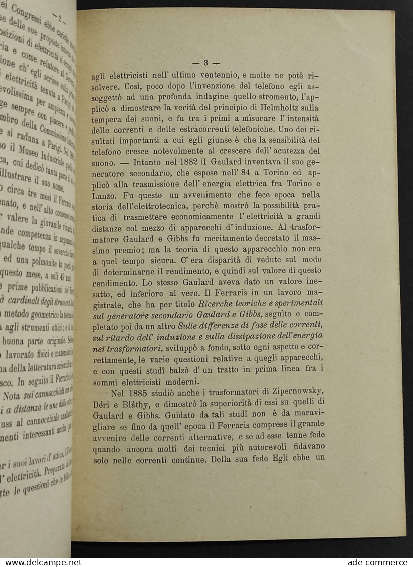 In Memoria Di Galileo Ferraris - Parole M. Bellati - 1897 - Libri Antichi