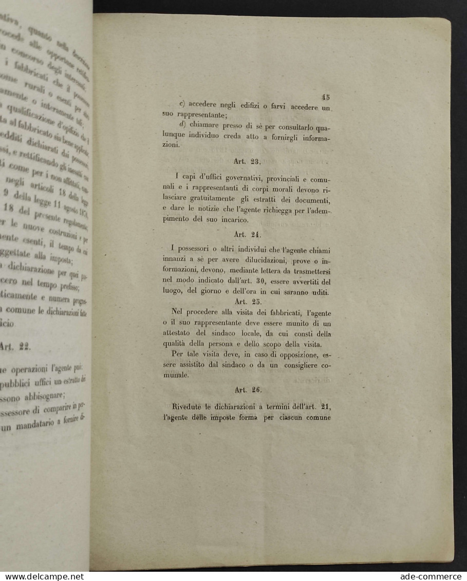 Leggi E Regolamento Per L'Applicazione Dell'Imposta Sui Fabbricati - 1877 - Libri Antichi