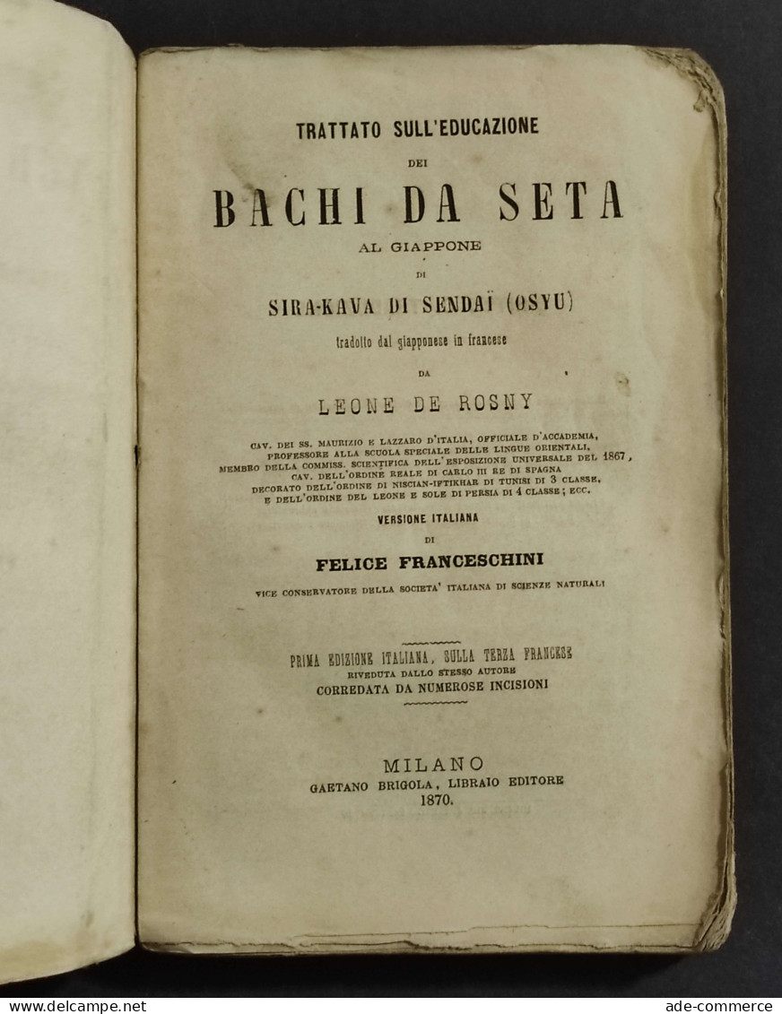 Trattato Educazione Bachi Da Seta Al Giappone - Senday - Ed. Brigola - 1870 - Animales De Compañía