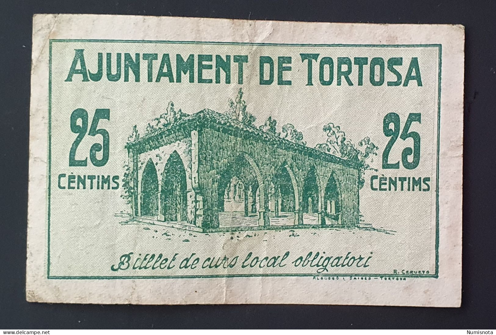 España Billete 25 Céntimos 1937 AJUNTAMENT DE TORTOSA - Altri & Non Classificati