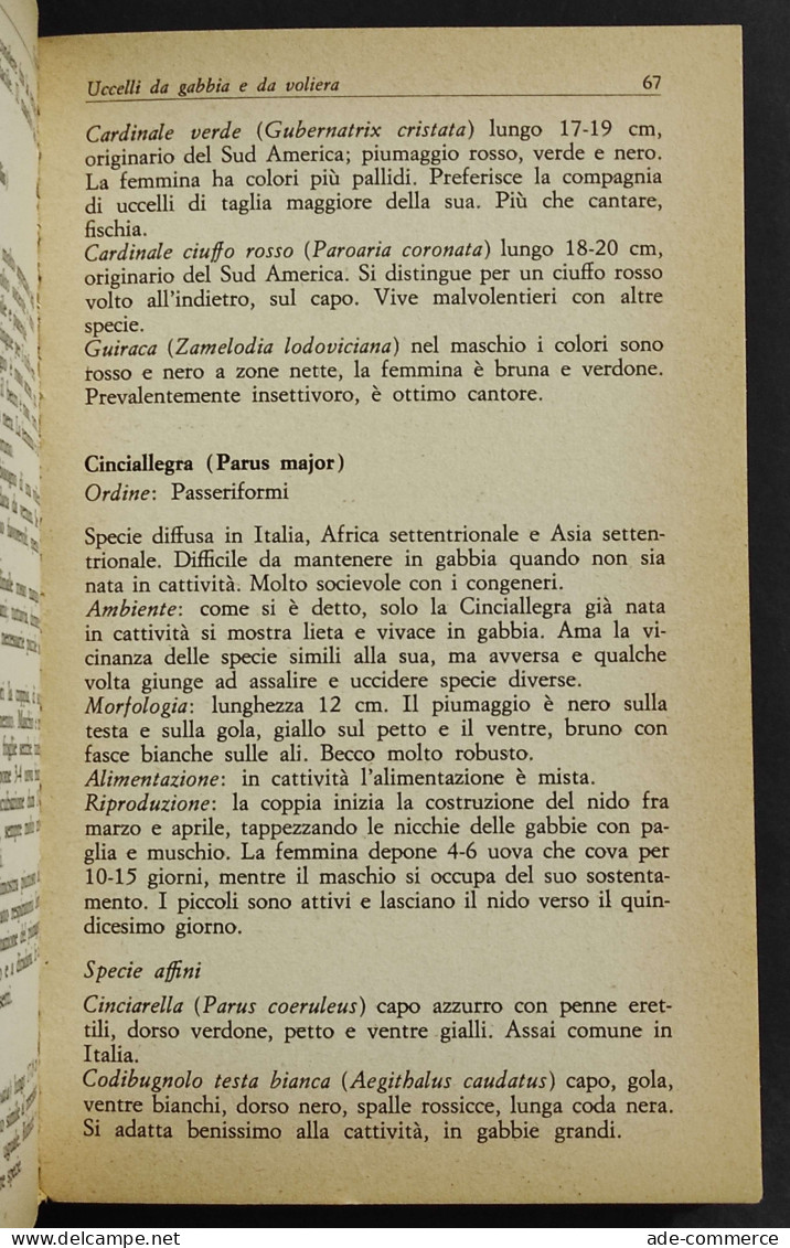 Uccelli Da Gabbia Da Cortile E Da Voliera - A. Lombardi - Ed. Sansoni - 1974 - Animaux De Compagnie