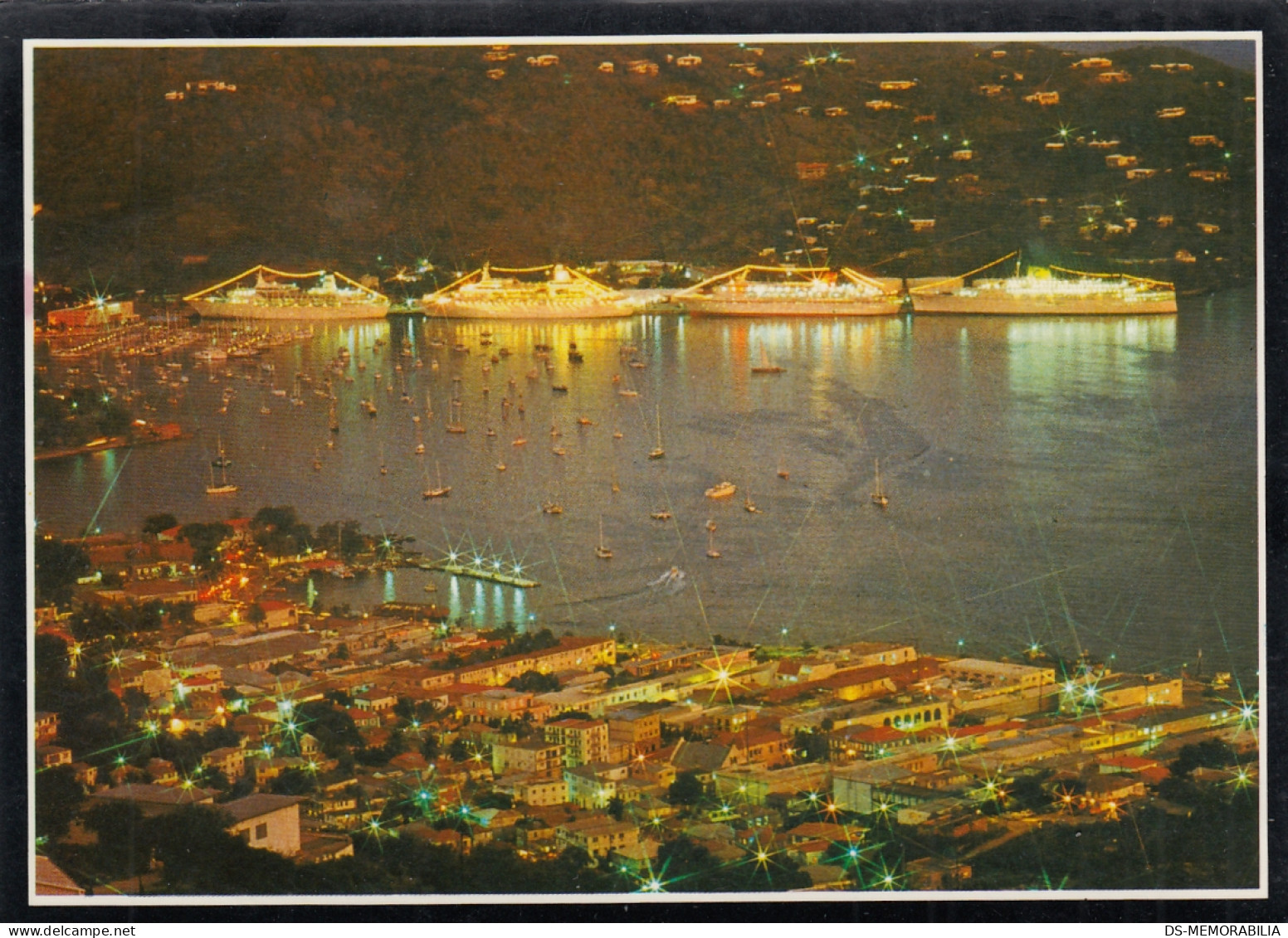 St Thomas US Virgin Islands - Charlotte Amalie & Harbour Nightview 1984 - Islas Vírgenes Americanas