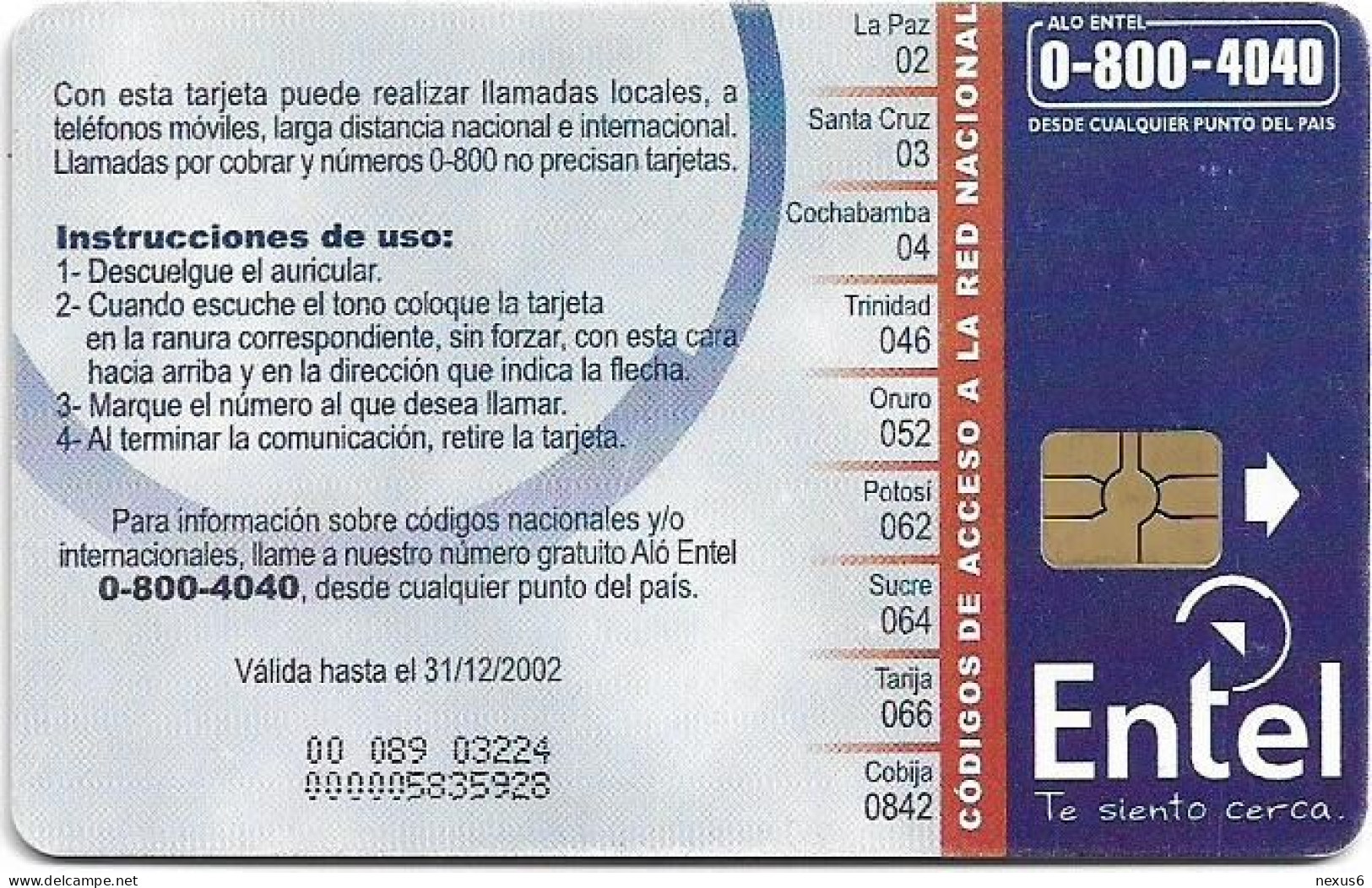 Bolivia - Entel (Chip) - Máscara De Pepino (Type 2), Gem5 Red, 2002, 5Bs, Used - Bolivia