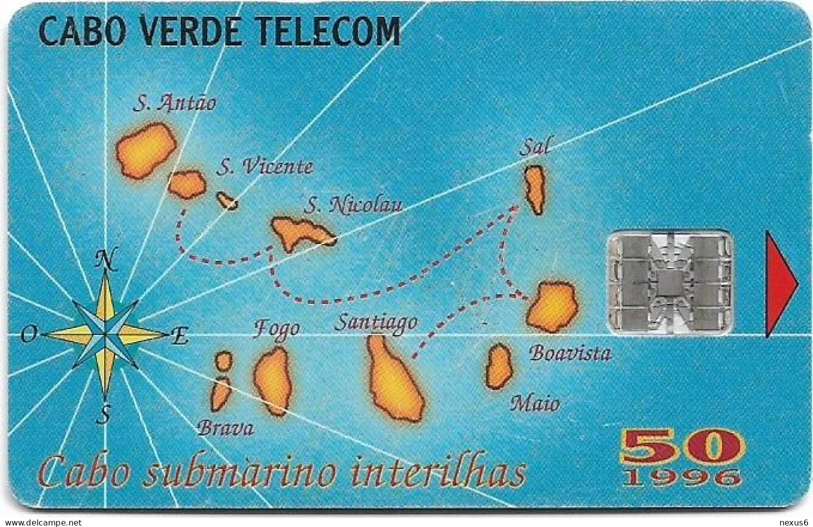 Cabo Verde - Cabo Verde Telecom - Map Of Cape Verde, 09.1996, 50Units, 145.000ex, Used - Cap Vert