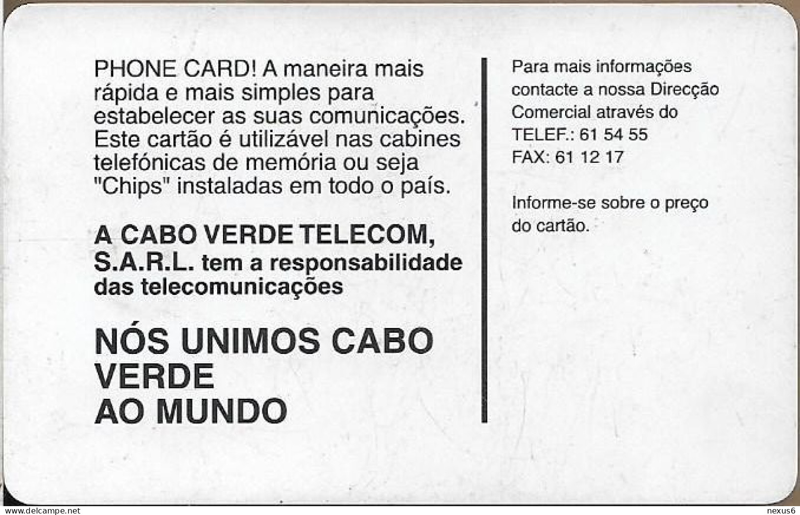 Cabo Verde - Cabo Verde Telecom - Map Of Cape Verde, 09.1996, 50Units, 145.000ex, Used - Cap Vert