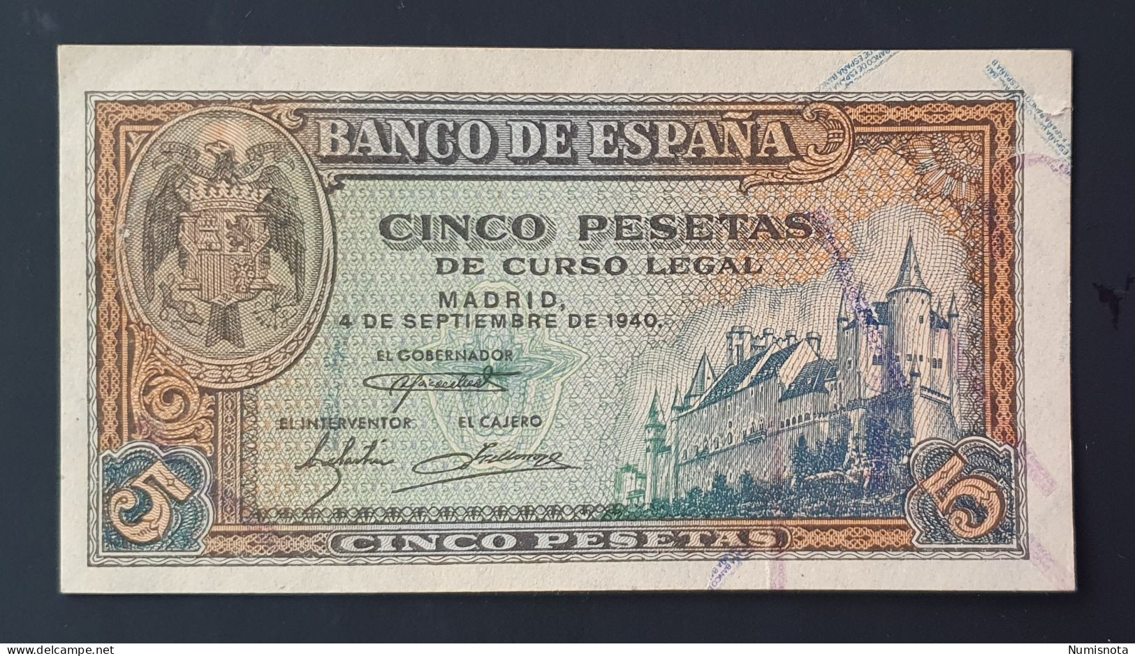 SC / UNC España Billete 5 PESETAS 1940 Serie H - 5 Pesetas