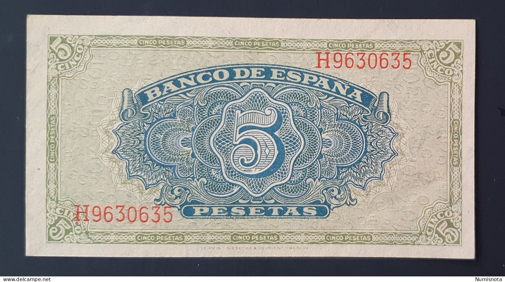 SC / UNC España Billete 5 PESETAS 1940 Serie H - 5 Pesetas