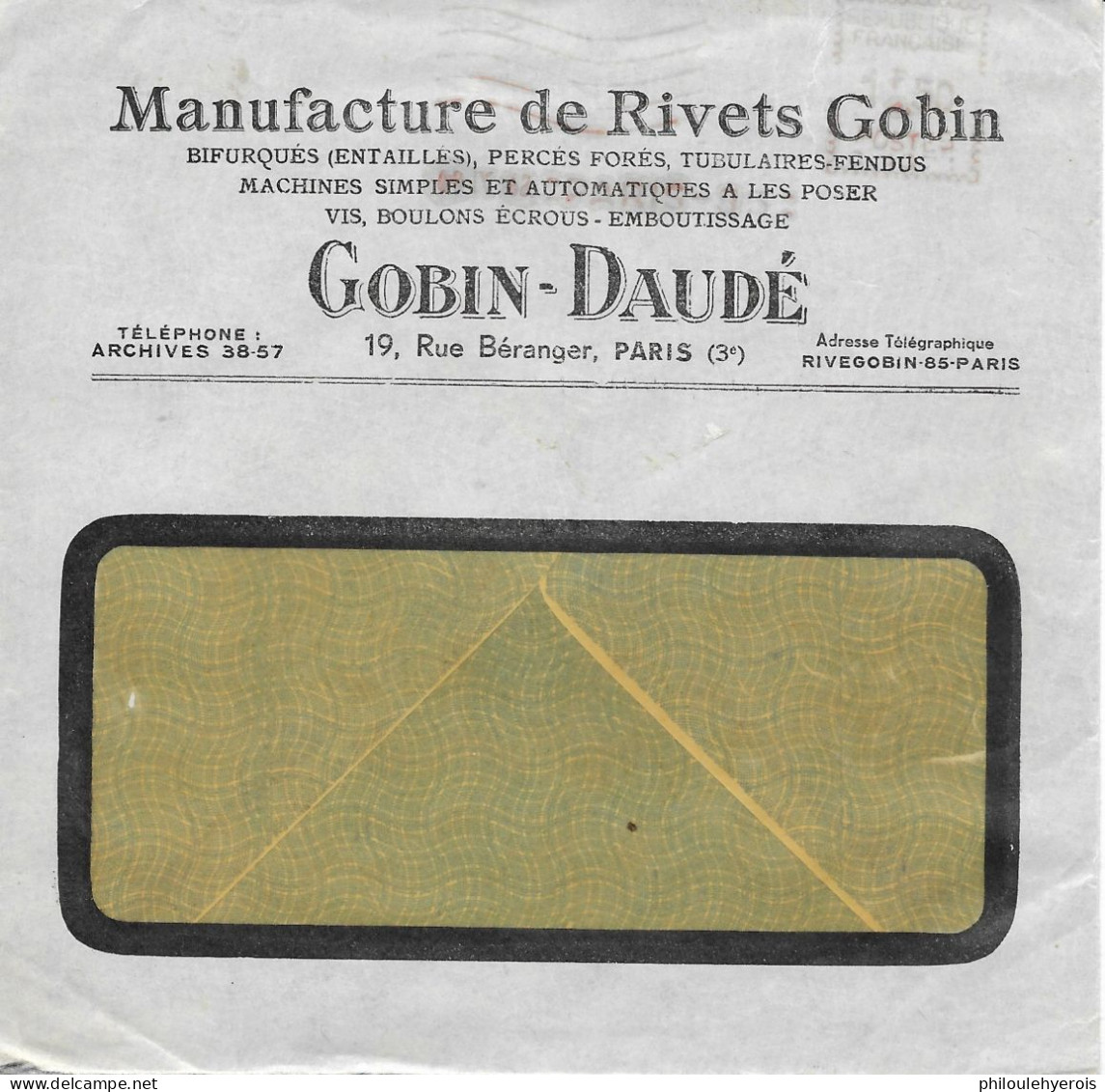 PARIS (75) Manufacture De Rivets Godin Daudé 1942 Oblitération Mécanique En Rouge Voir Au Dos - Non Classés