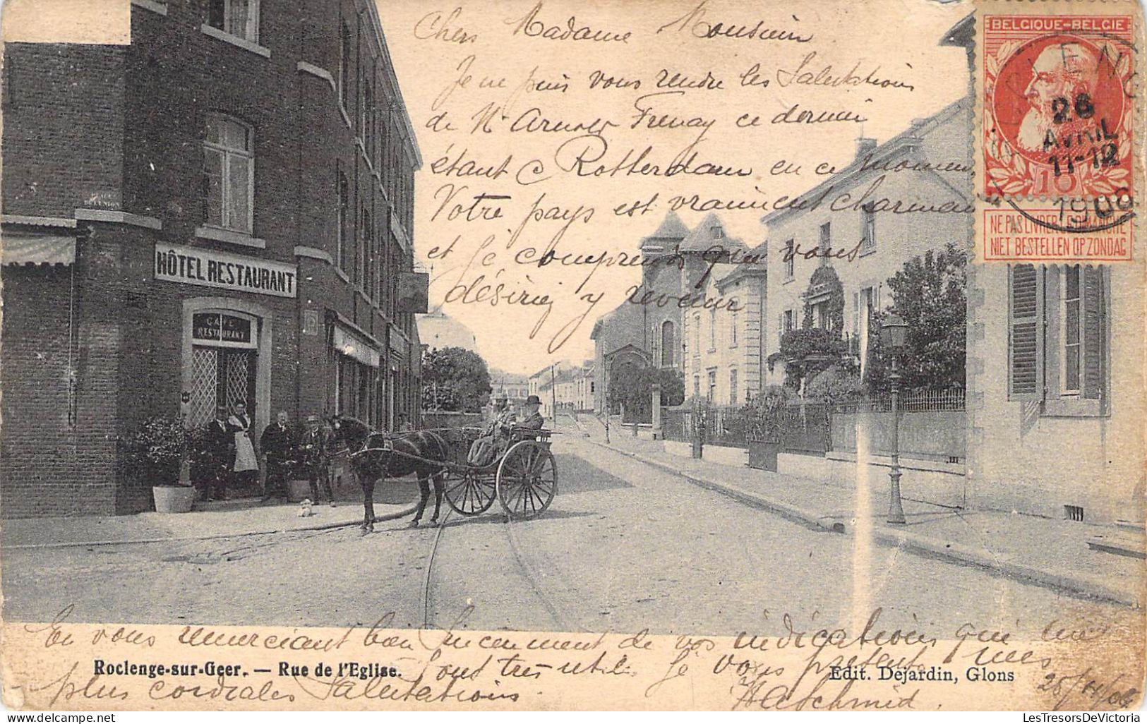 Belgique - Roclenge Sur Geer - Rue De L'Eglise - Edit. Dejardin - Animé - Attelage - Carte Postale Ancienne - Geer