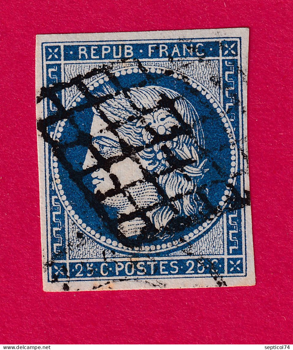 N°4 BLEU FONCE OBLITERATION GRILLE BRIEFMARKEN STAMP FRANCE - 1849-1850 Ceres