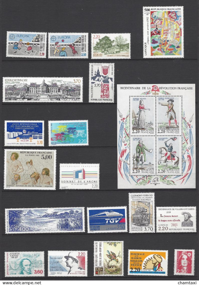 FRANCE 1989 ANNEE COMPLETE 35 TIMBRES EMIS EN FEUILLE  2578 BANDE 2583 2605A BLOC 10 BLOC 11 Carnets 2570 2612 A 2578 A - 1980-1989