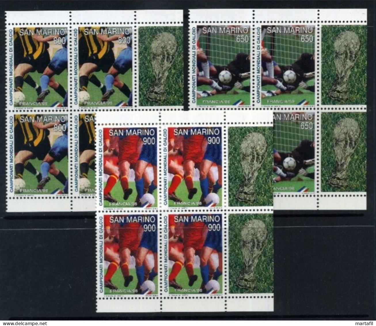 1998 SAN MARINO SET MNH ** Football, Calcio - QUARTINA CON APPENDICE (50,00 € Di Cat.) - Nuovi