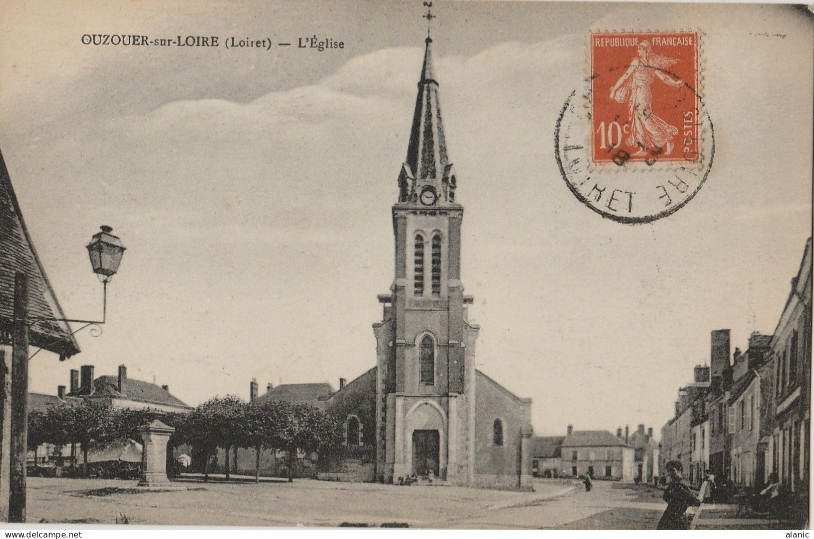 CPA-45-LOIRET-OUZOUER SUR LOIRE  -L'EGLISE-Animée-Circulée-1918- - Ouzouer Sur Loire