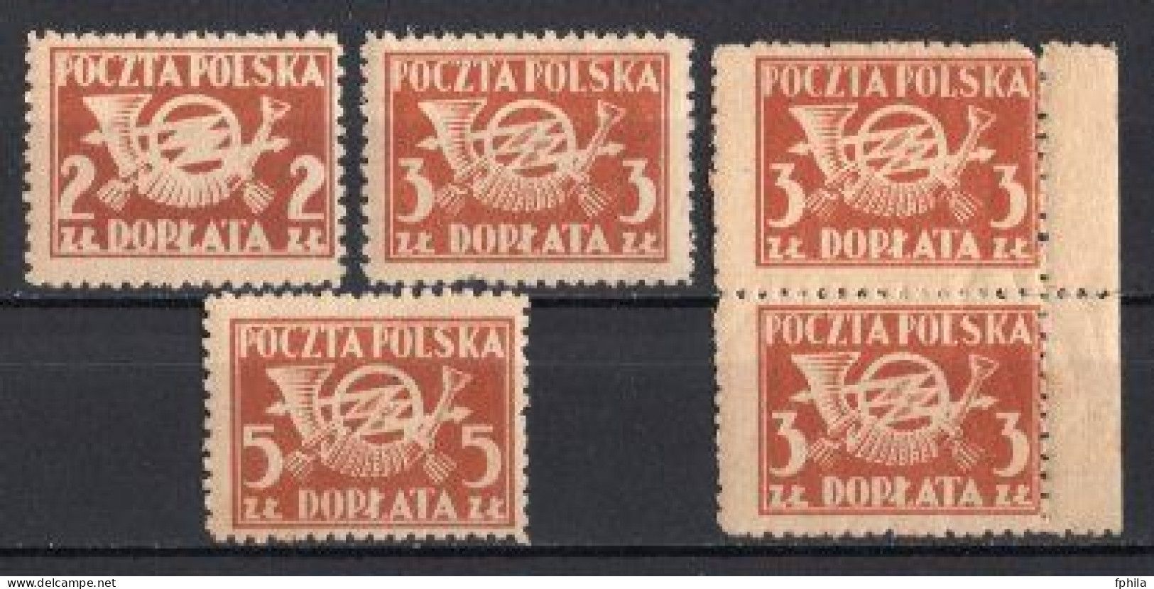 1945 POLAND POSTAGE DUE STAMPS MICHEL: 101-103 MNH ** - Postage Due