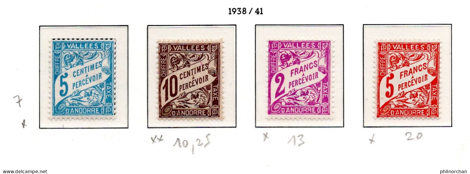 Andorre 1938 Timbres Taxe N°17,18,19,20   Neufs**/*  TB  6 €  (cote 50,25 €) - Neufs