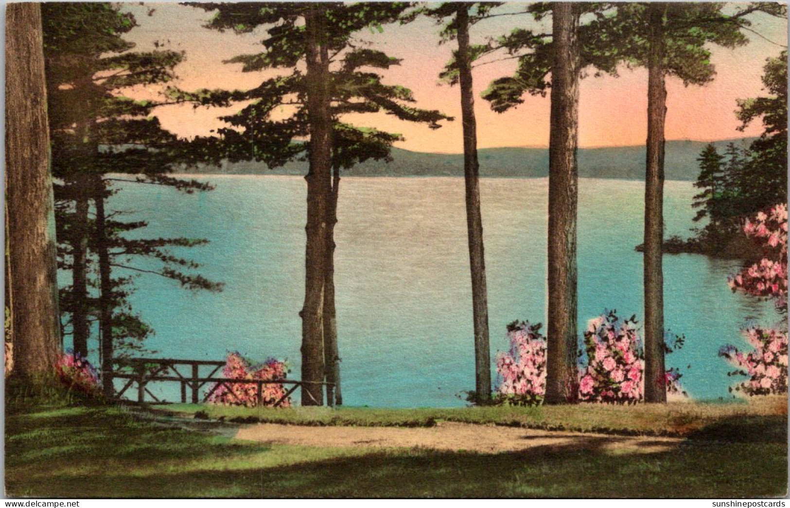 New York Lake George Head Of The Lake From "Rockledge" 1943 Handcolored Albertype - Lake George