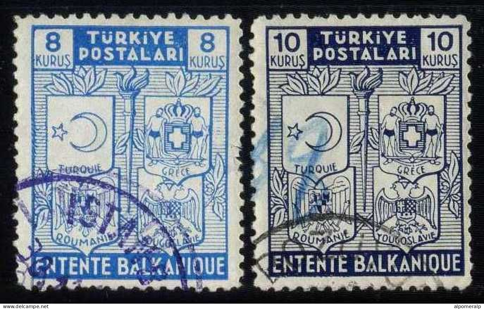 Türkiye 1940 Mi 1076-1077 Balkan Entente, Treaty | Coat Of Arms Of The States Of The Entente | Joint Issues - Usati