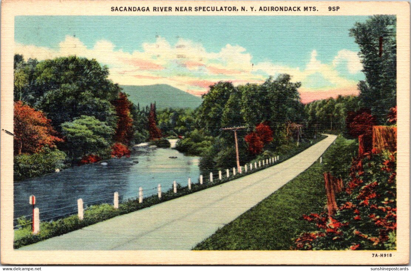 New York Adirondacks Sacandaga River Near Speculator 1947 Curteich - Adirondack