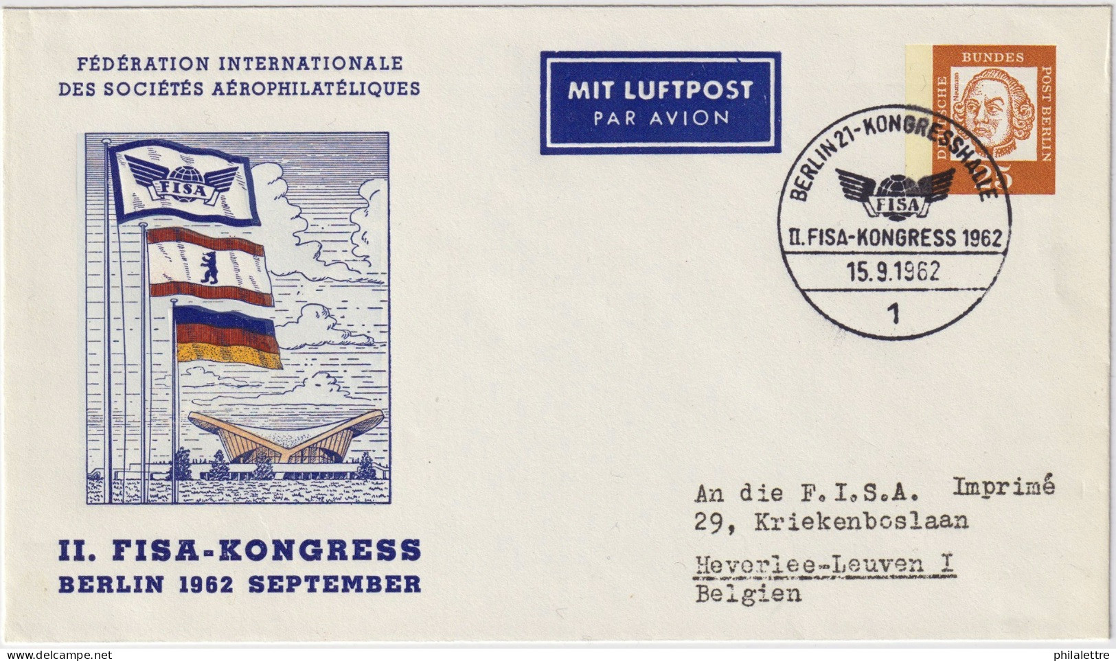 ALLEMAGNE / GERMANY - BERLIN - 1958 Private 25pf Envelope (Mi.PU32) II. FISA Congress, Berlin - Storia Postale