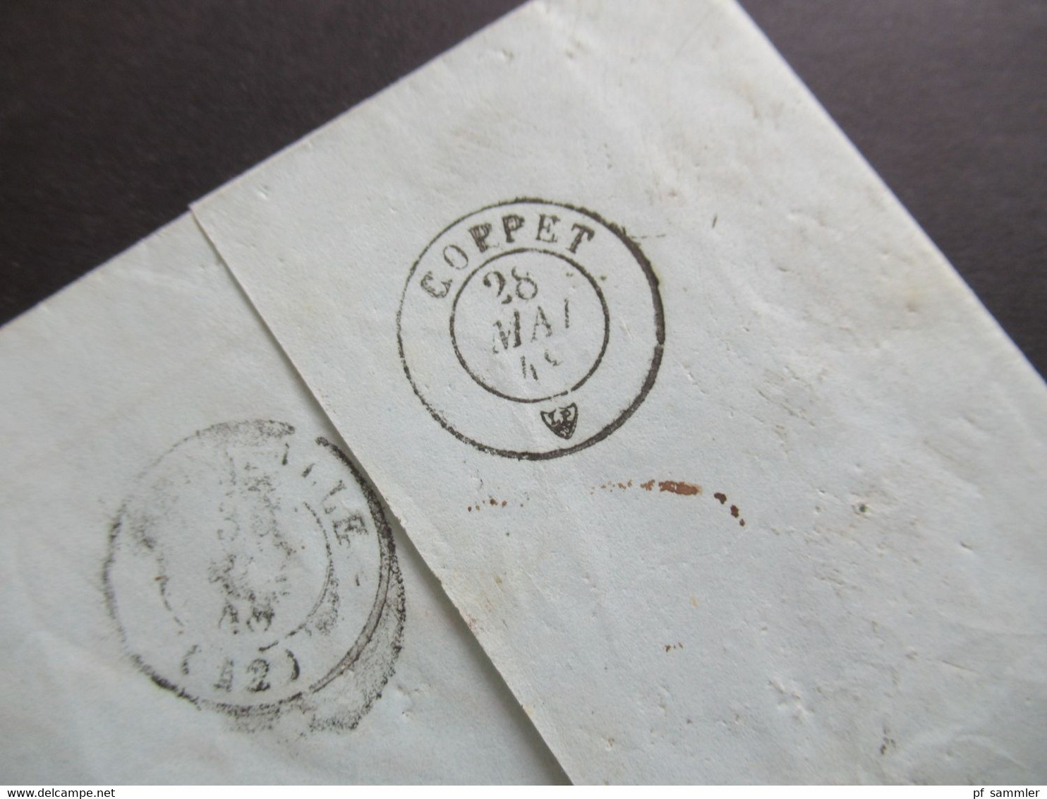 Schweiz 27.5.1848 Stempel K2 Morges K2 Vaud Ferney Taxvermerk Stempel 2 Nach Marseille Rücks. K2 Coppet - 1843-1852 Kantonalmarken Und Bundesmarken