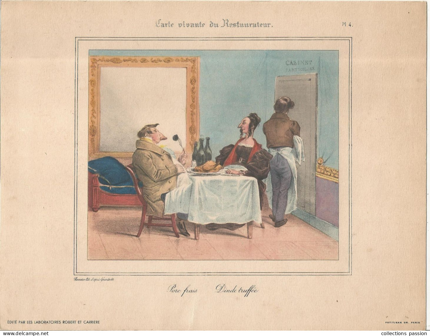 Publicité, Lab. Robert Et Carrière, Carte Vivante Du Restaurateur, Lihographie D'aprés Grandville,  Frais Fr 2.25 E - Advertising