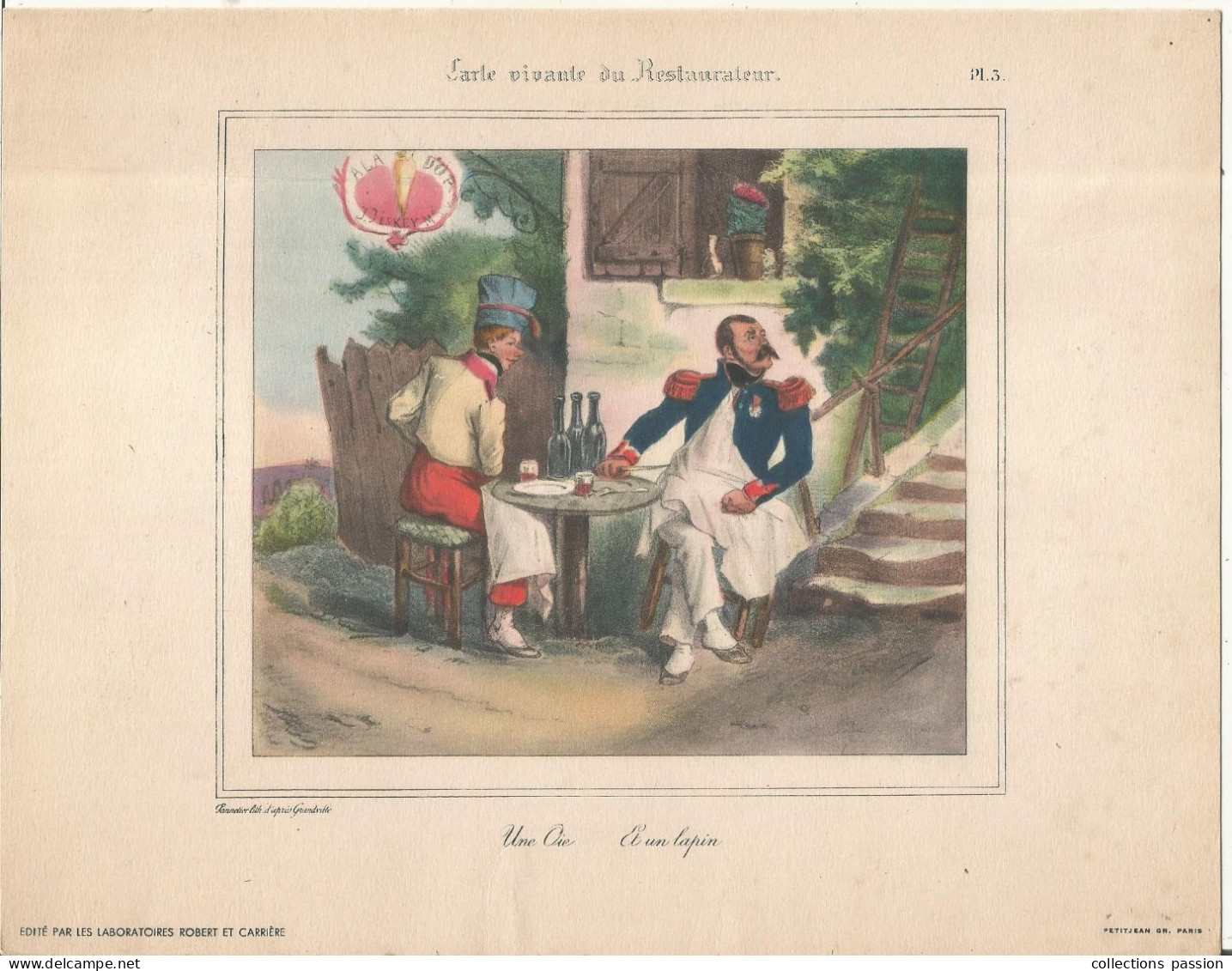 Publicité, Lab. Robert Et Carrière, Carte Vivante Du Restaurateur, Lihographie D'aprés Grandville,  Frais Fr 2.25 E - Publicités