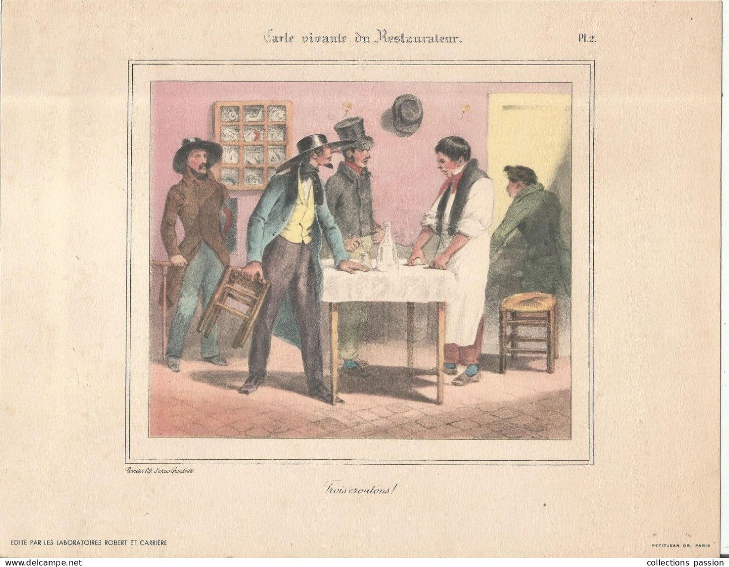 Publicité, Lab. Robert Et Carrière, Carte Vivante Du Restaurateur, Lihographie D'aprés Grandville,  Frais Fr 2.25 E - Advertising