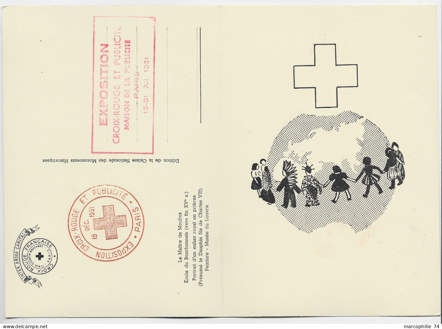 FRANCE CROIX ROUGE 12FR CARTE MAXIMUM DOUBLE EXPO PARIS 15 DEC 1951 - Red Cross