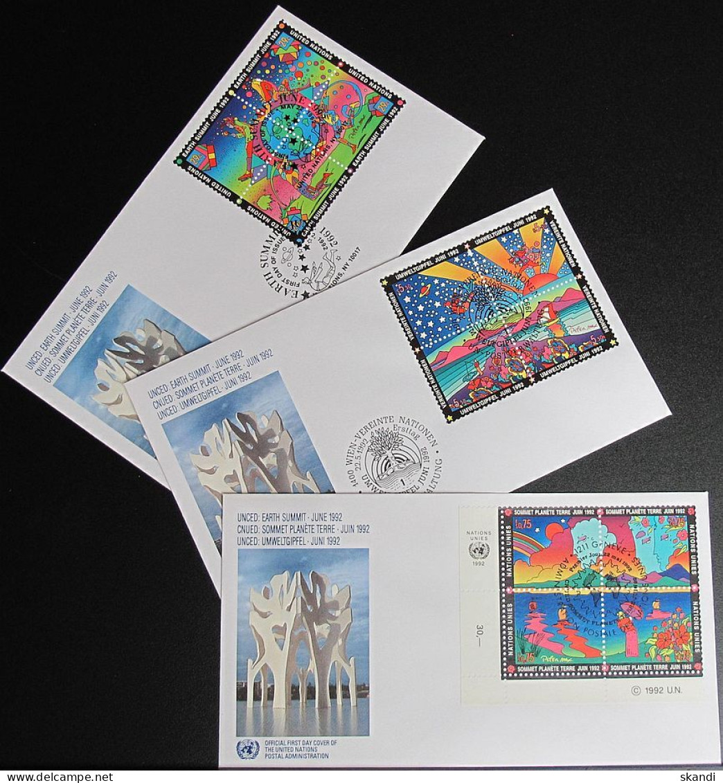 UNO NEW YORK - WIEN - GENF 1992 Umweltgipfel 3 FDC - Collections, Lots & Series