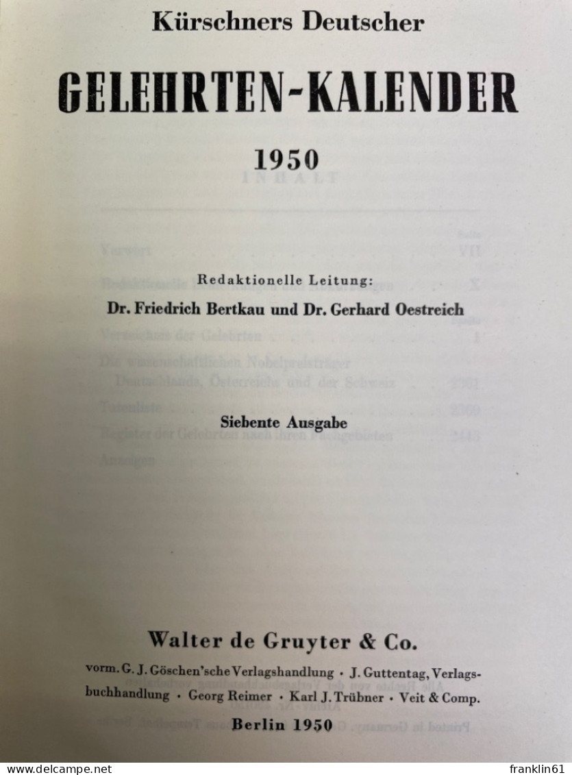 Kürschners Deutscher Gelehrten-Kalender 1950. - Léxicos