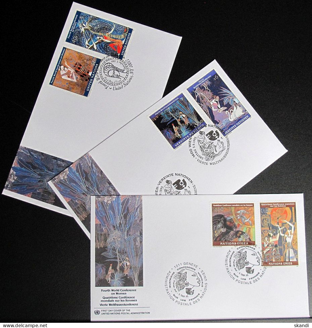 UNO NEW YORK - WIEN - GENF 1995 Weltfrauenkonferenz 3 FDC - Colecciones & Series