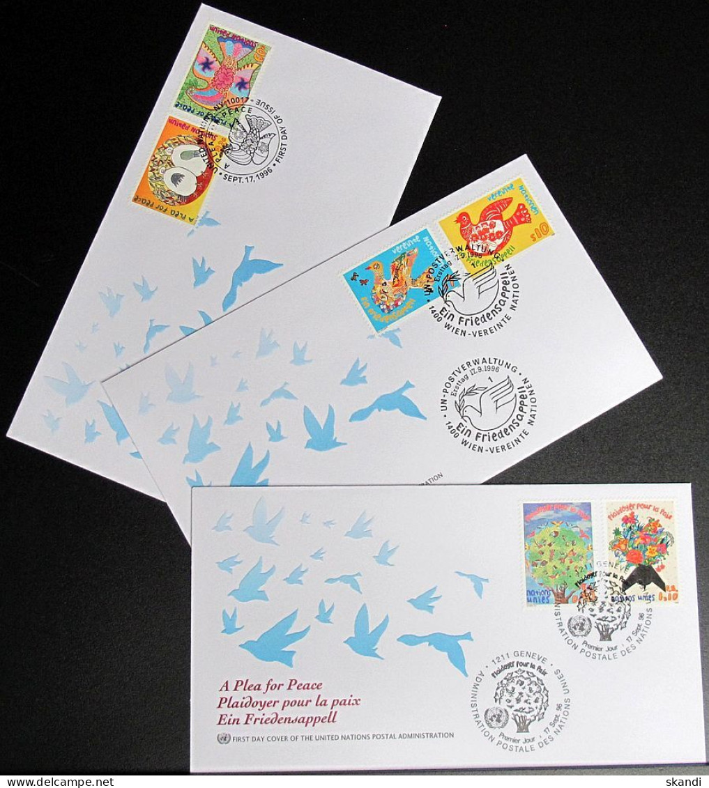 UNO NEW YORK - WIEN - GENF 1996 Friedensappell 3 FDC - Collections, Lots & Series