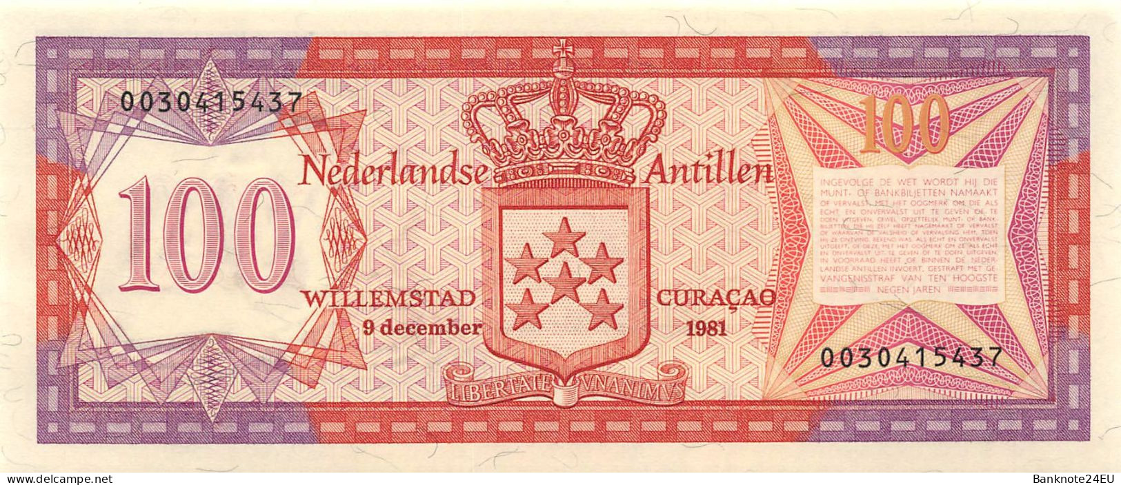 Netherlands Antilles 100 Gulden 1981 AUnc Pn 19b - Niederländische Antillen (...-1986)