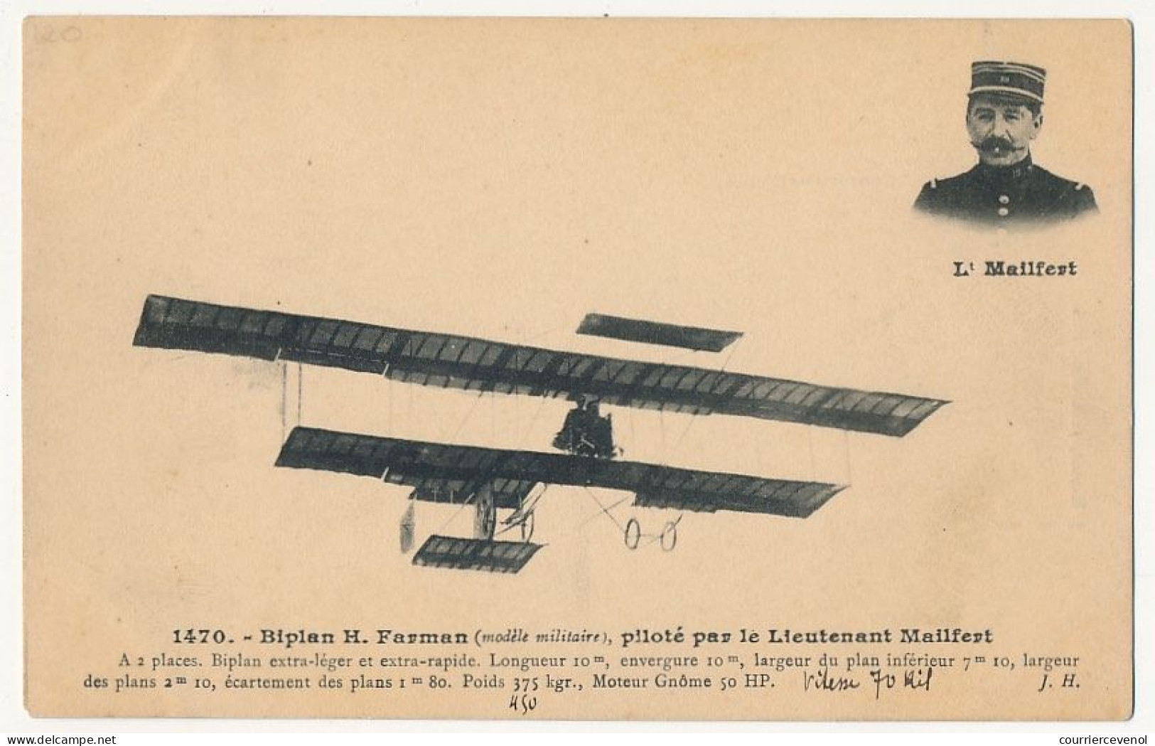 CPA - FRANCE - AVIATION - Biplan H. Farman Piloté Par Le Lieutenant Mailfert - Aviateurs