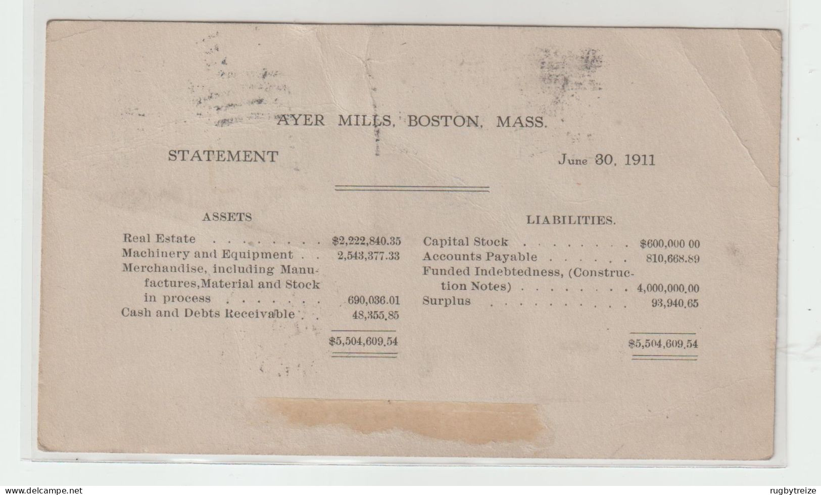 6286 Postal Stationery ENTIER POSTAL 1911 BOSTON MASS. Baignères  PARIS AYER MILLS FLAG DRAPEAU MC KINLEY - 1901-20