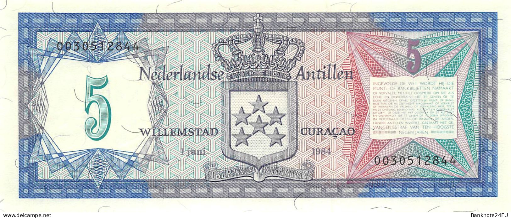Netherlands Antilles 5 Gulden 1984 Unc Pn 15b - Antille Olandesi (...-1986)