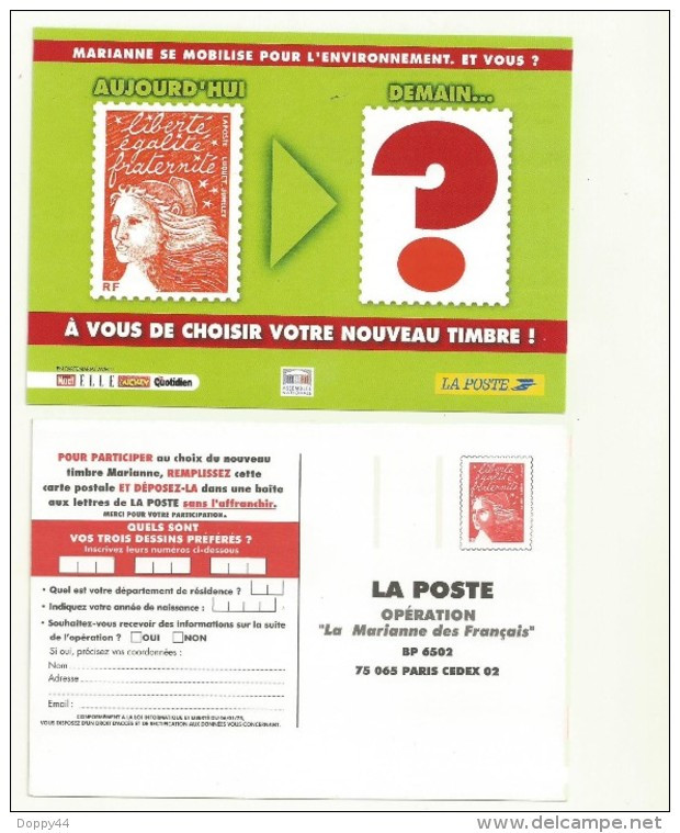 CARTE  REPONSE NEUVE   SONDAGE POUR  NOUVELLE MARIANNE DES FRANCAIS /MARIANNE DE LUQUET - 1997-2004 Maríanne Du 14 Juillet
