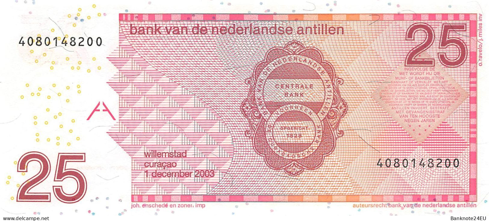 Netherlands Antilles 25 Gulden 2003 Unc Pn 29c - Netherlands Antilles (...-1986)