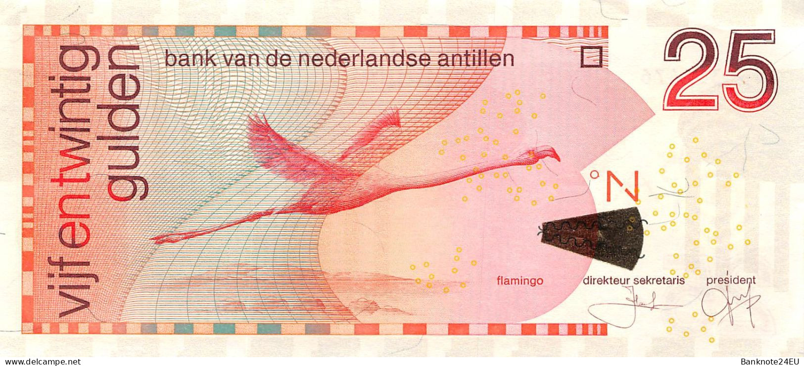 Netherlands Antilles 25 Gulden 2011 Xf Pn 29f Serienumber 4150351476 - Antille Olandesi (...-1986)